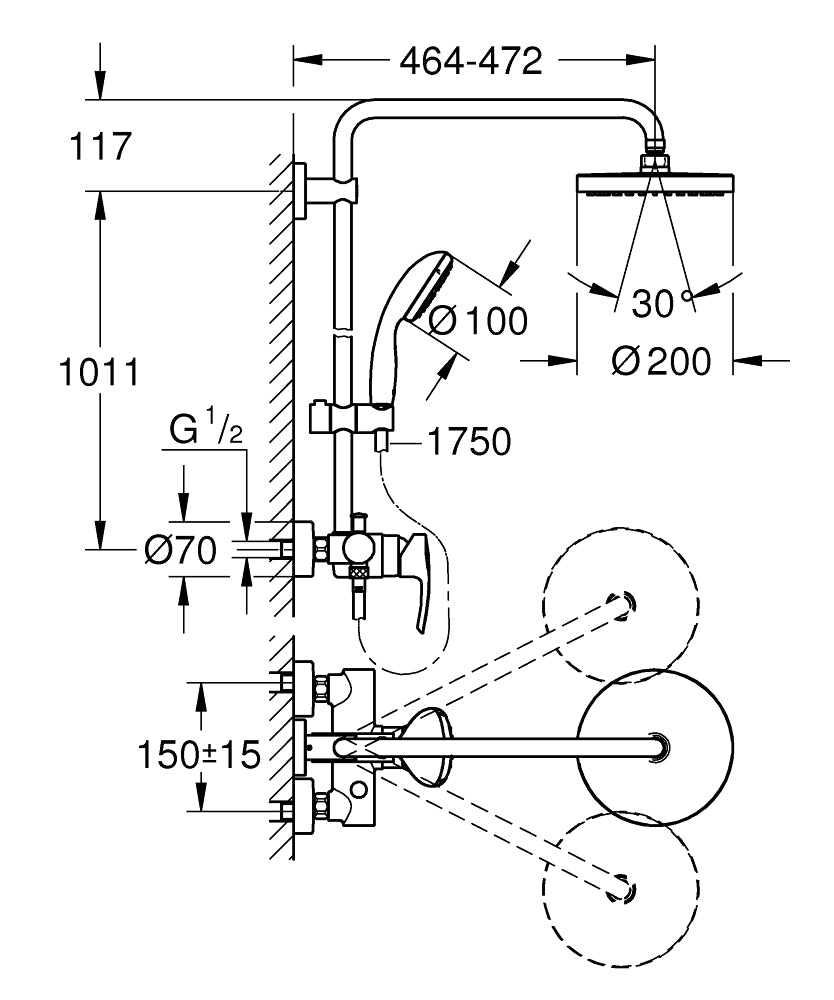 GROHE 26244002 Tempesta Cosmopolitan 200 Shower System With Single Lever Mixer For Wall Mounting