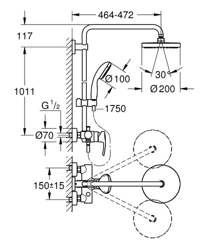 GROHE 26244002 Tempesta Cosmopolitan 200 Shower System With Single Lever Mixer For Wall Mounting