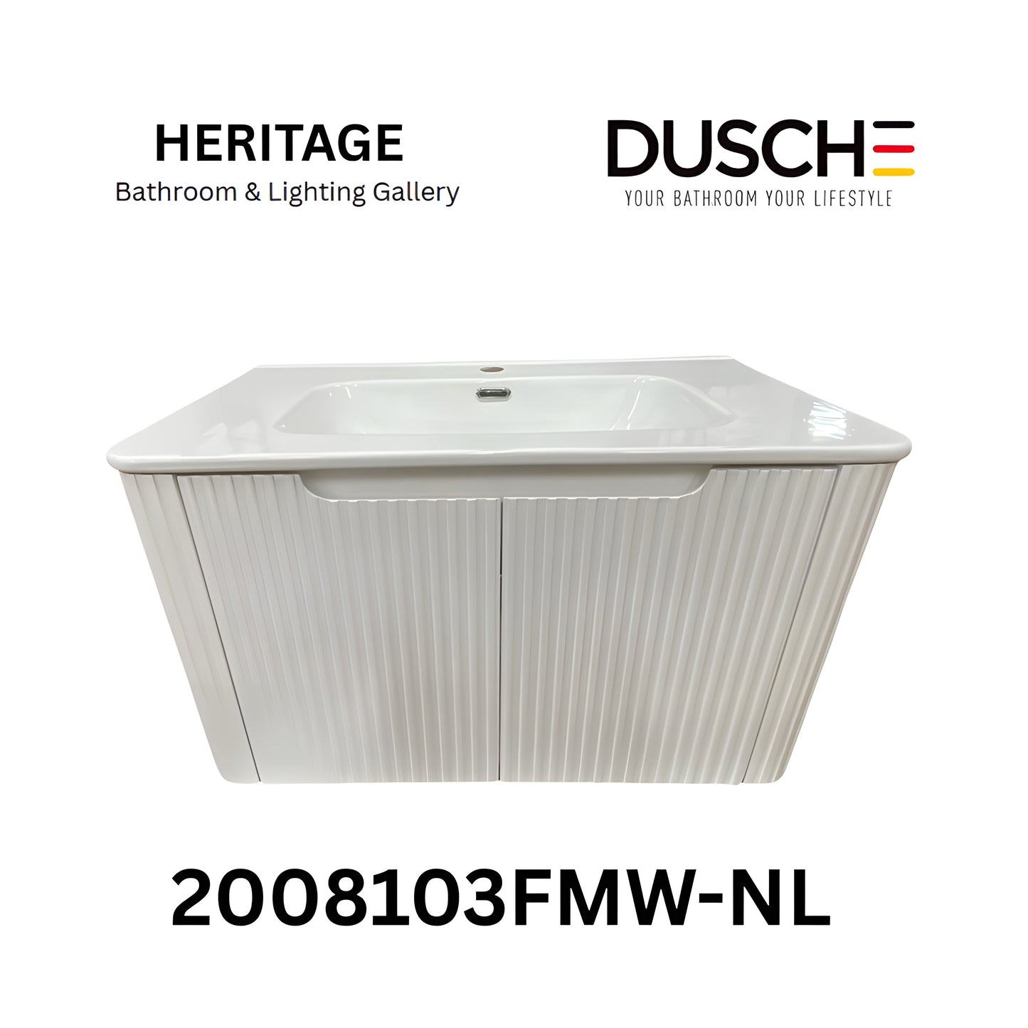 Dusche 2008103FMW-NL 80cm Basin Cabinet - (Fluted Matt White)