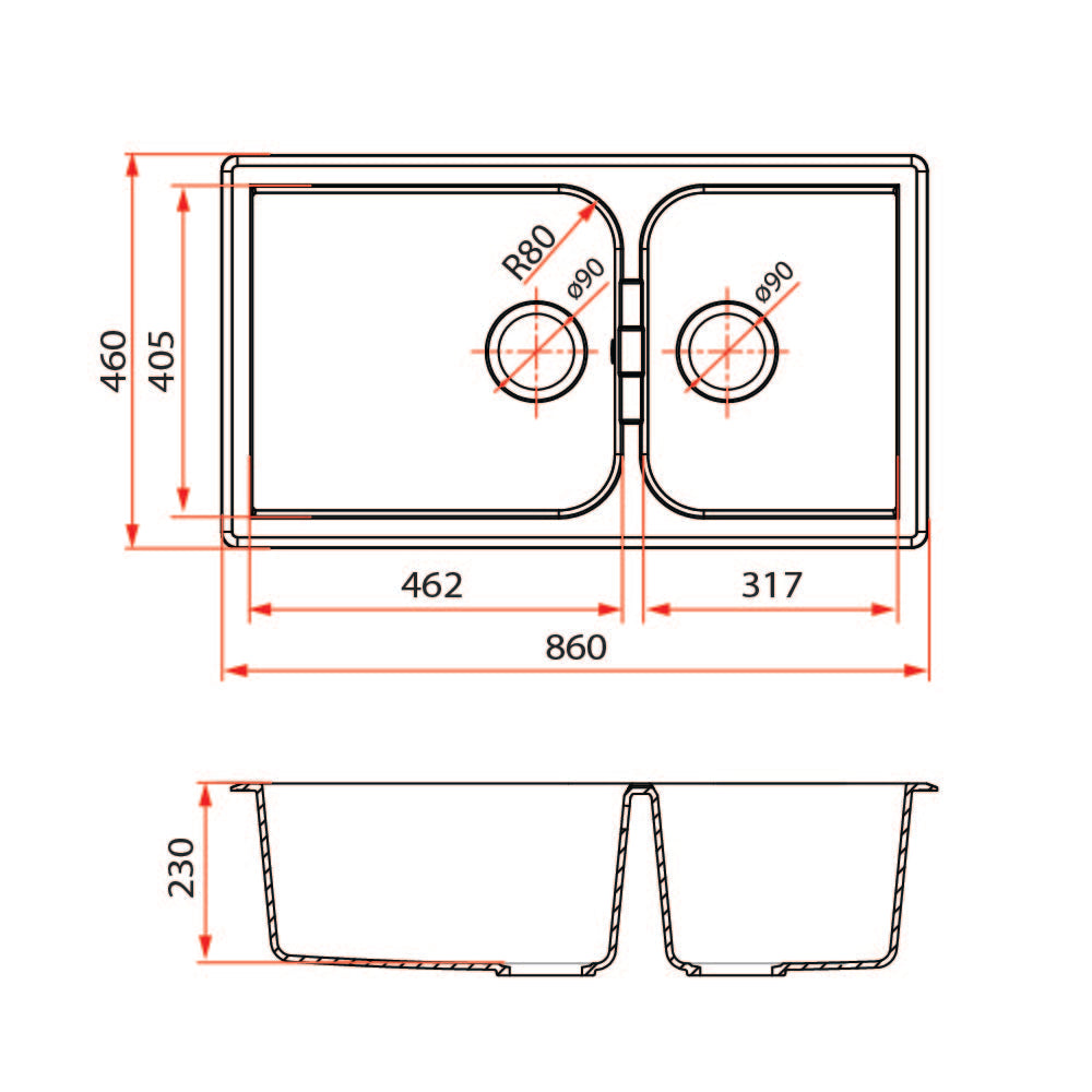 Rubine MEQ 860-86U (86CM) Undermount Kitchen Sink