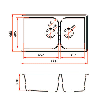 Rubine MEQ 860-86U (86CM) Undermount Kitchen Sink