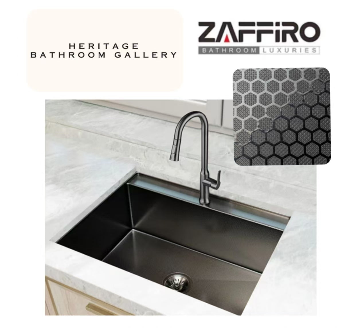 Zaffiro Embossed Gun Metal 65CM Kitchen Sink