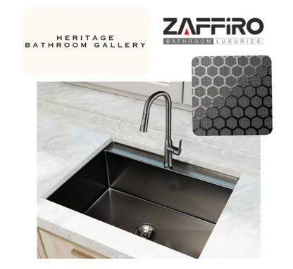 Zaffiro Embossed Gun Metal 65CM Kitchen Sink