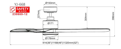 Youkain YJ-668 Black With Light Ceiling Fan