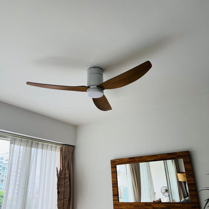 Samaire White + Parquet With Light Hugger Design Ceiling Fan