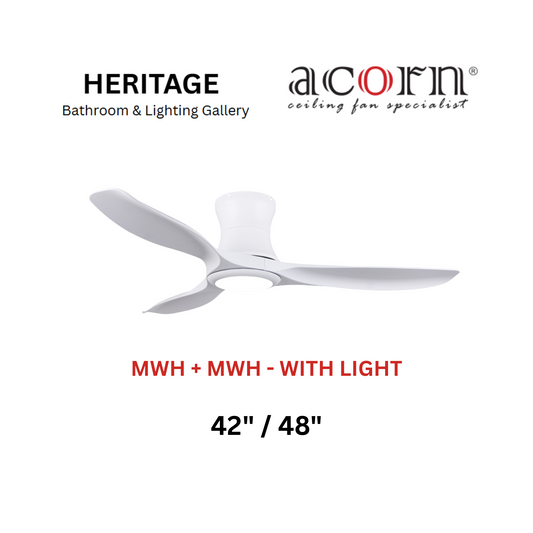 Acorn DC-168H Full White With Light Ceiling Fan