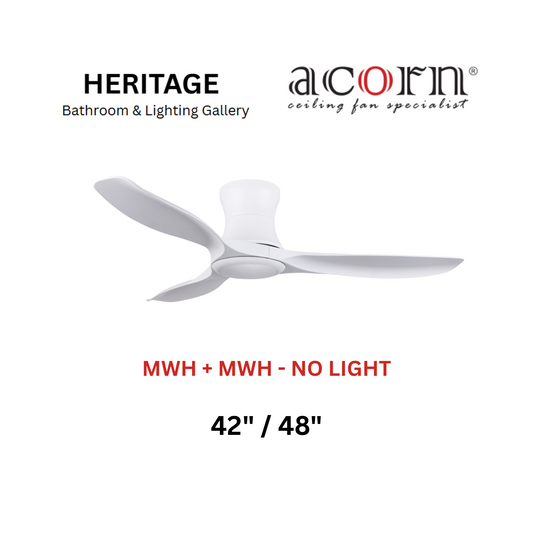 Acorn DC-168H Full White No Light Ceiling Fan