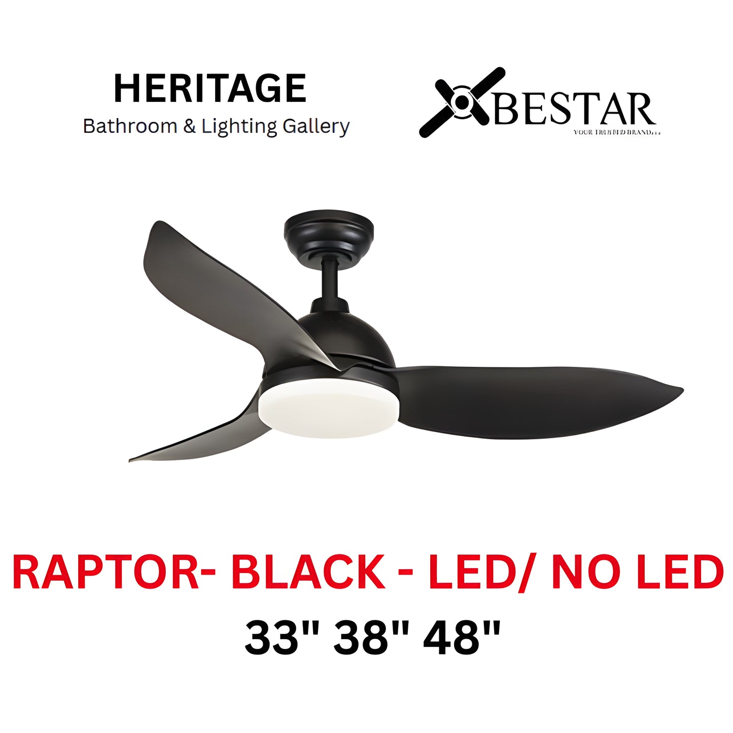 Bestar Raptor 33"/38"/48" Ceiling Fan (MATT BLACK)