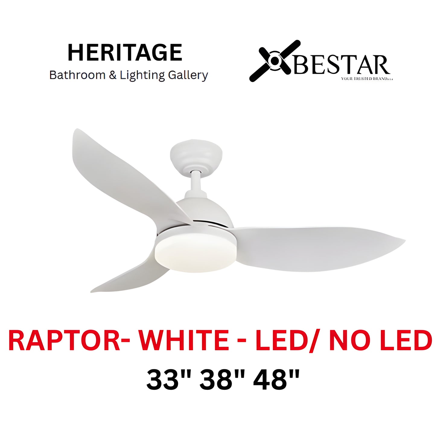 Bestar Raptor 33"/38"/48" Ceiling Fan (MATT WHITE)