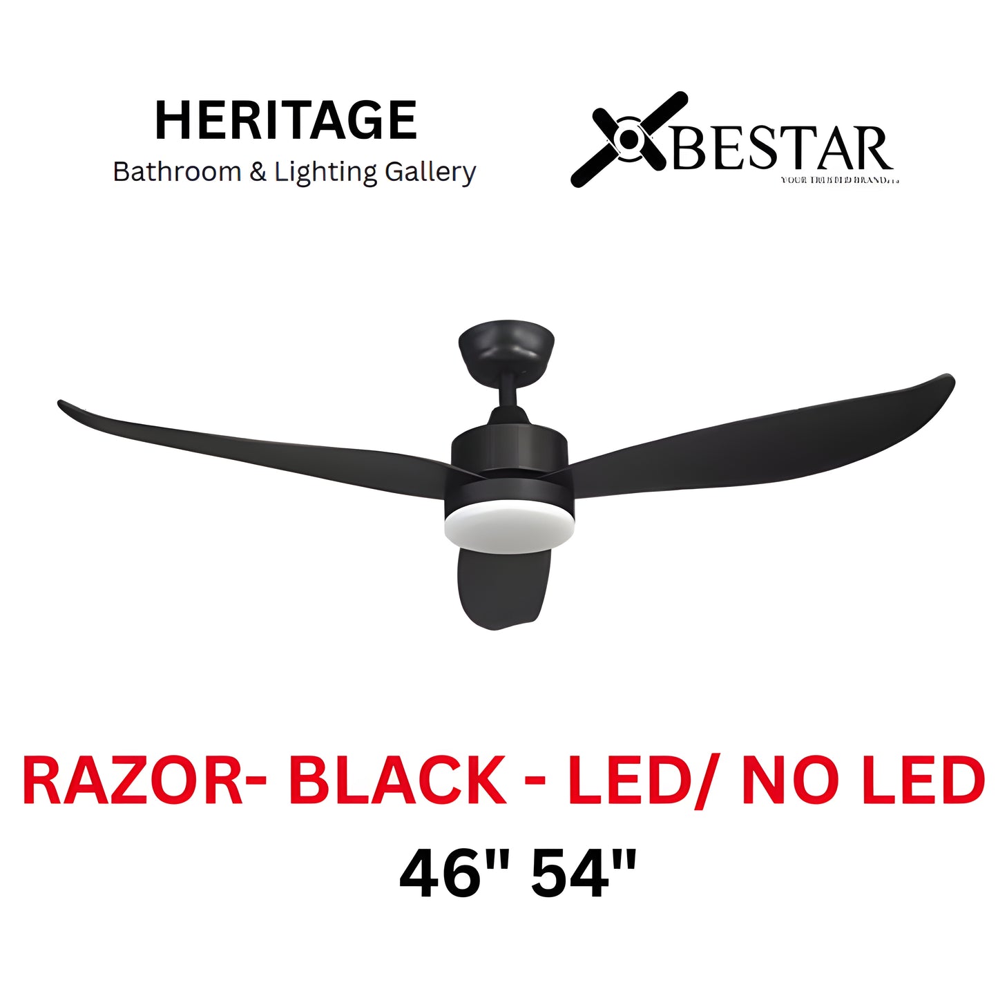 Bestar Razor 46"/54" Ceiling Fan (MATT BLACK)