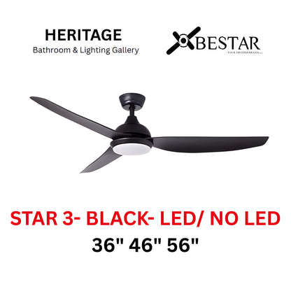 Bestar Star-3 36"/46"/56" Ceiling Fan (MATT BLACK)