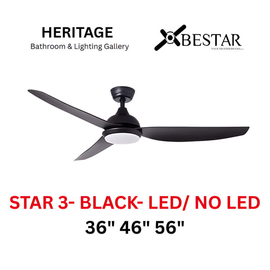 Bestar Star-3 36"/46"/56" Ceiling Fan (MATT BLACK)