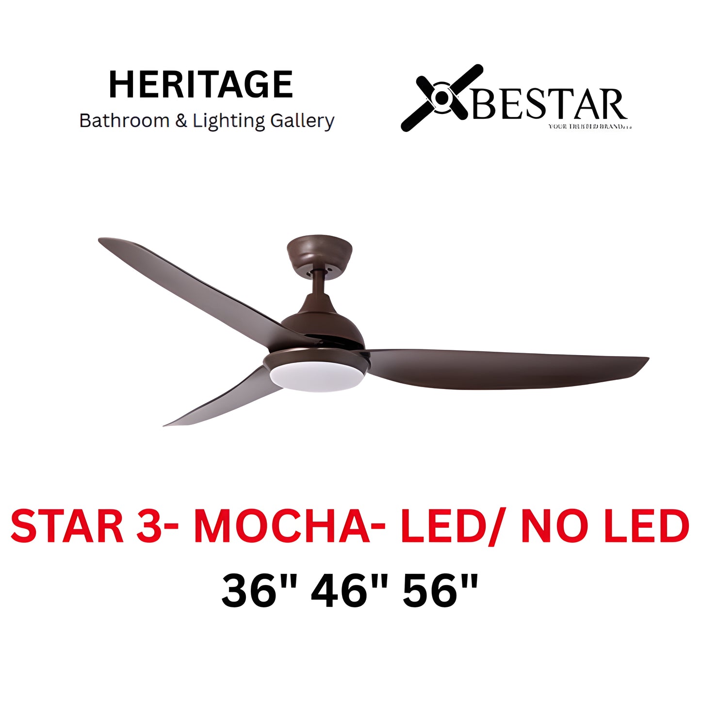 Bestar Star-3 36"/46"/56" Ceiling Fan (MOCHA)
