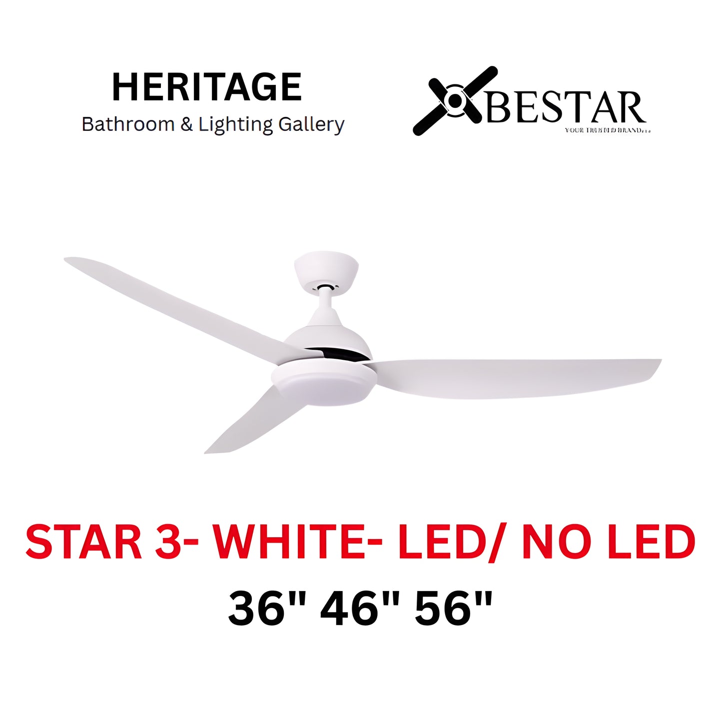 Bestar Star-3 36"/46"/56" Ceiling Fan (MATT WHITE)