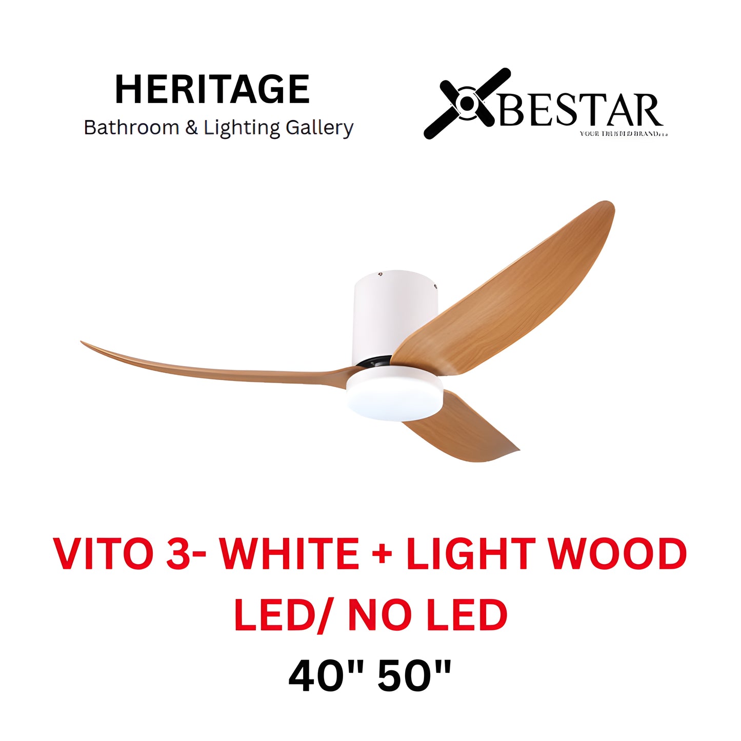 Bestar Hali 50″/ 40" Ceiling Fan (WHITE LIGHT WOOD)