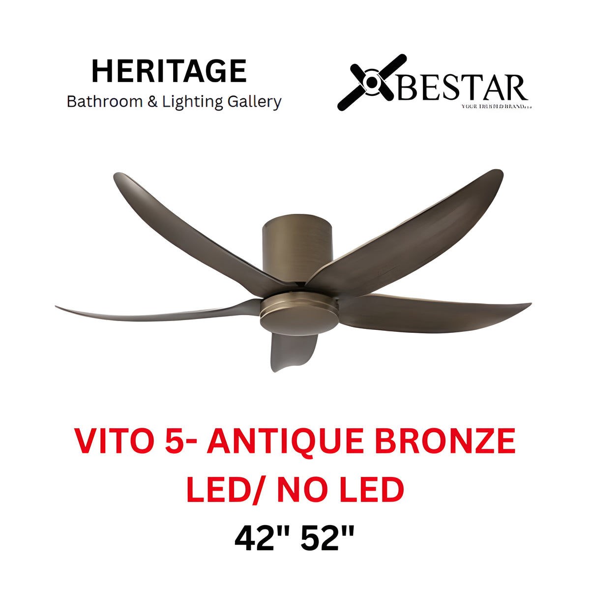 Bestar Vito-5 52″/ 42" Ceiling Fan (ANTIQUE BRONZE)