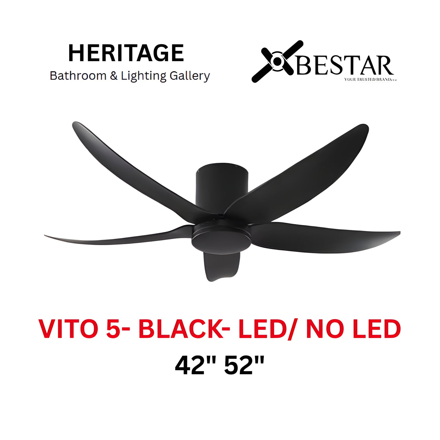 Bestar Hali 52″/ 42" Ceiling Fan (BLACK)