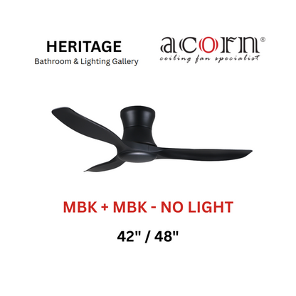 Acorn DC-168H Full Black No Light Ceiling Fan