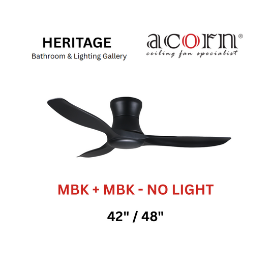 Acorn DC-168H Full Black No Light Ceiling Fan