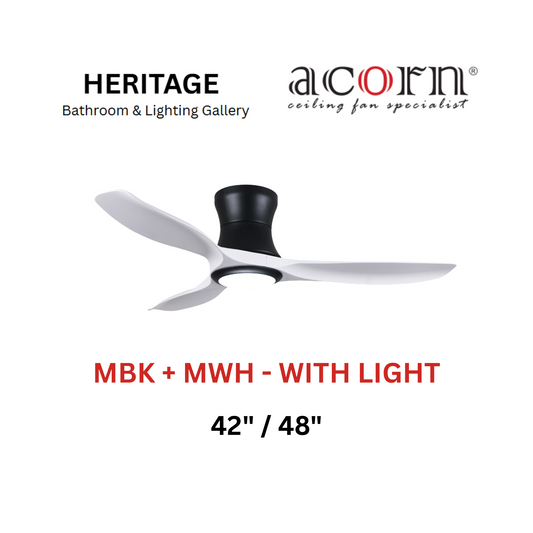 Acorn DC-168H MBK+MWH With Light Ceiling Fan