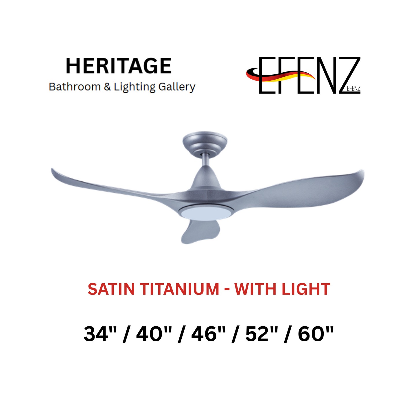 EFENZ Satin Titanium With Light Downrod Design Limited Edition Series Ceiling Fan