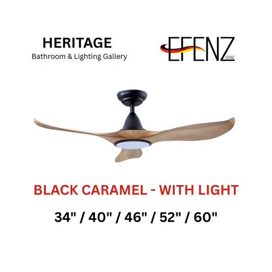 EFENZ Black Caramel With Light Downrod Design Ceiling Fan