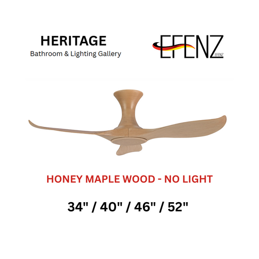 EFENZ Honey Maple Wood No Light Hugger Design Ceiling Fan