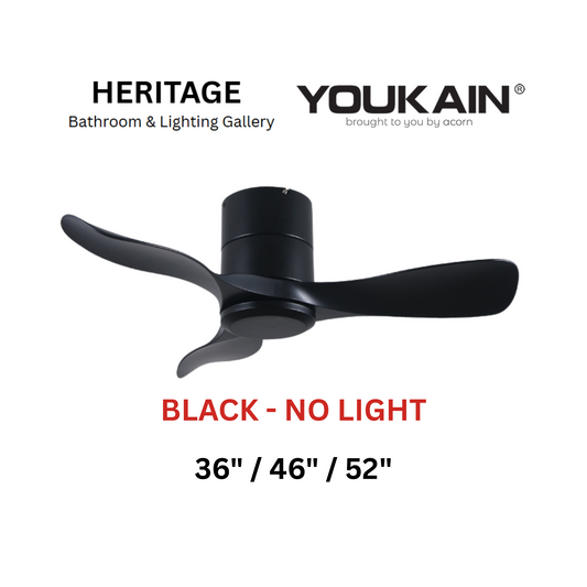 Youkain YJ-668H Black No Light Ceiling Fan