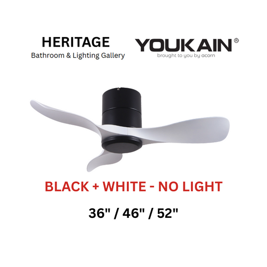 Youkain YJ-668H Black + White No Light Ceiling Fan