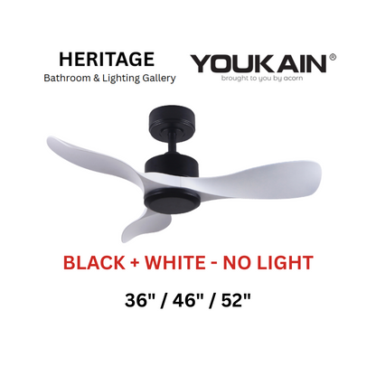 Youkain YJ-668 Black + White No Light Ceiling Fan