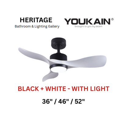 Youkain YJ-668 Black + White With Light Ceiling Fan