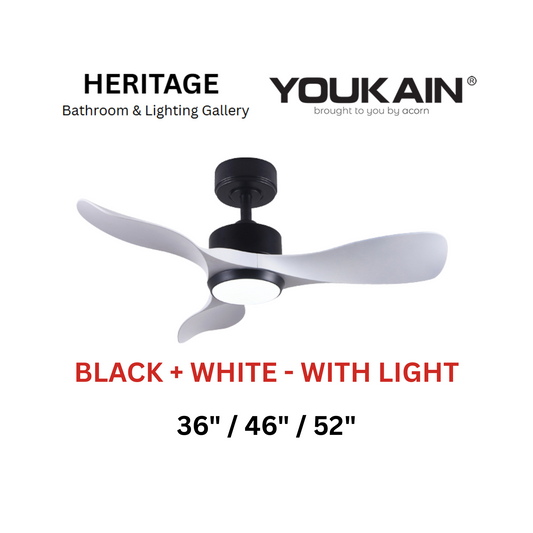 Youkain YJ-668 Black + White With Light Ceiling Fan