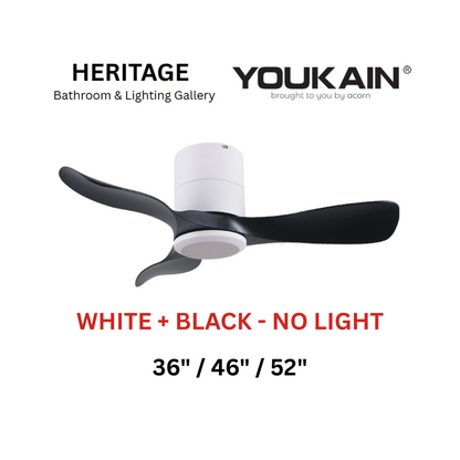 Youkain YJ-668H White + Black No Light Ceiling Fan