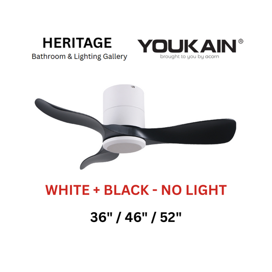 Youkain YJ-668H White + Black No Light Ceiling Fan
