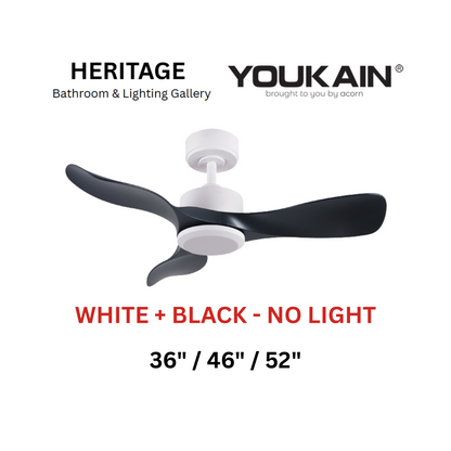Youkain YJ-668 White + Black No Light Ceiling Fan