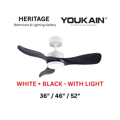 Youkain YJ-668 White + Black With Light Ceiling Fan