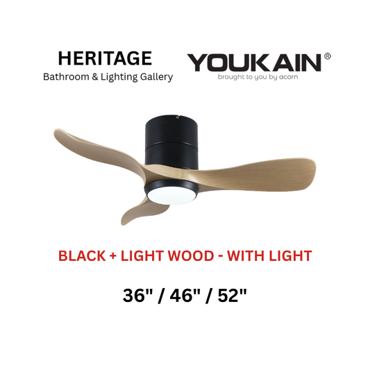 Youkain YJ-668H Black + Light Wood With Light Ceiling Fan