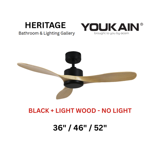 Youkain YJ-668 Black + Light Wood No Light Ceiling Fan