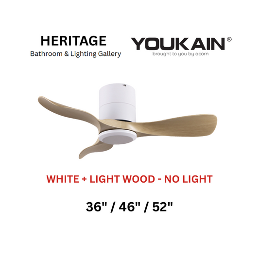 Youkain YJ-668H White + Light Wood No Light Ceiling Fan