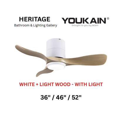 Youkain YJ-668H White + Light Wood With Light Ceiling Fan