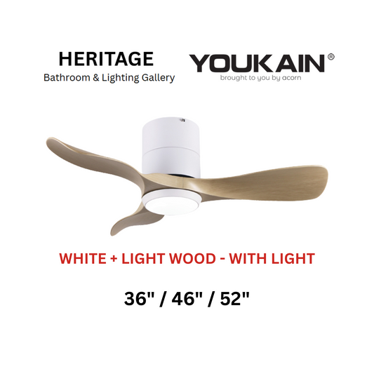 Youkain YJ-668H White + Light Wood With Light Ceiling Fan