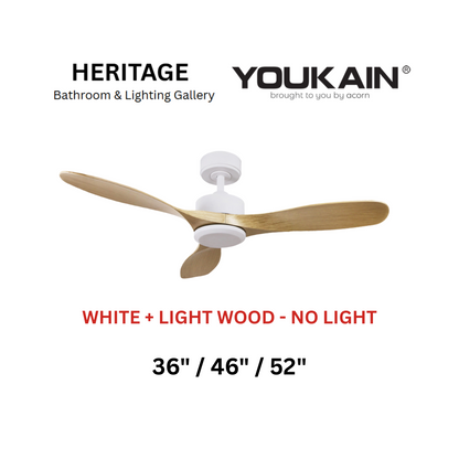 Youkain YJ-668 White + Light Wood No Light Ceiling Fan