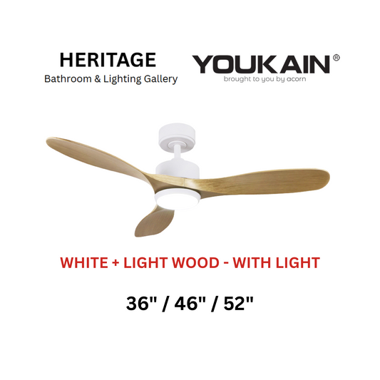 Youkain YJ-668 White + Light Wood With Light Ceiling Fan
