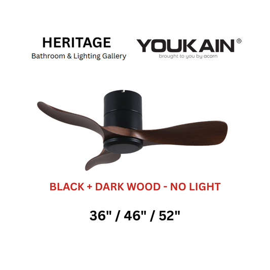 Youkain YJ-668H Black + Dark Wood No Light Ceiling Fan