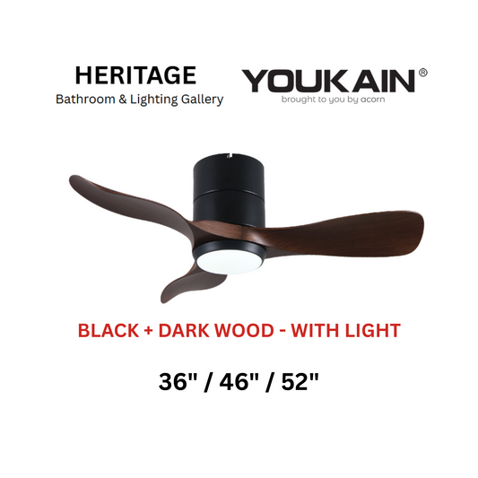 Youkain YJ-668H Black + Dark Wood With Light Ceiling Fan