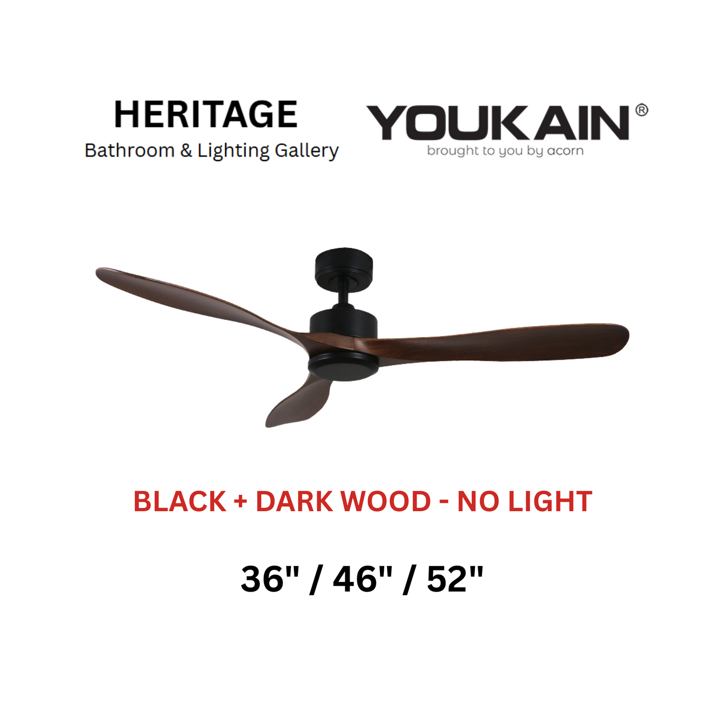 Youkain YJ-668 Black + Dark Wood No Light Ceiling Fan