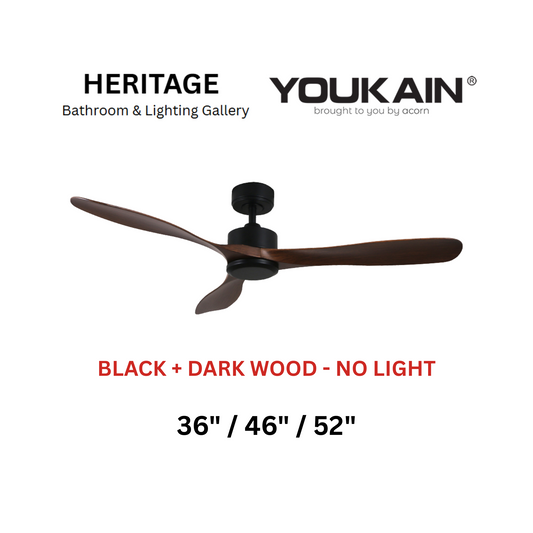 Youkain YJ-668 Black + Dark Wood No Light Ceiling Fan