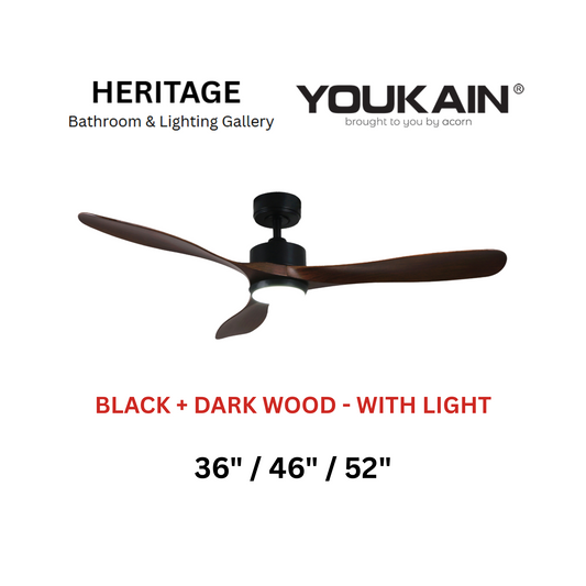 Youkain YJ-668 Black + Dark Wood With Light Ceiling Fan