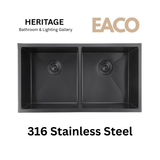 EACO Nano Black Honeycomb 316 Stainless Steel Double Bowl Sink