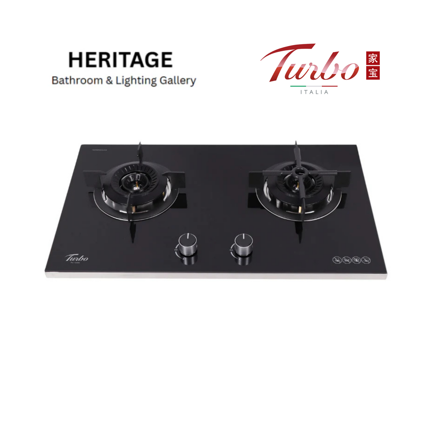 Turno Tornado T8805 78cm 2 burner inner flame glass hob